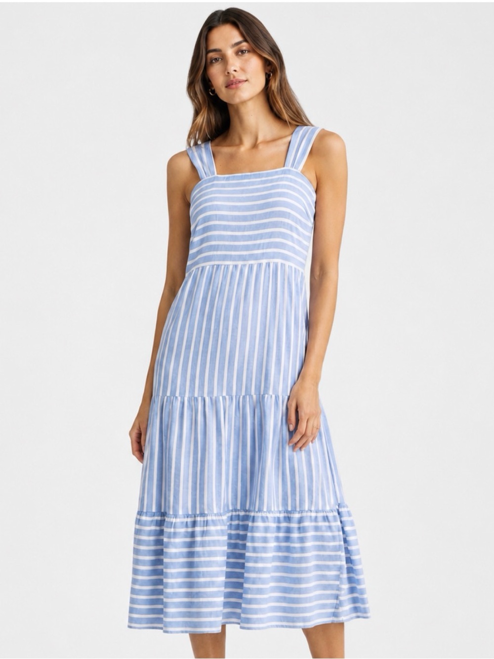 NWT beachlunchlounge Anthropologie Cassie Striped Midi Dress in Blue and White - Picture 1 of 10